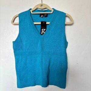 NWT George Turquoise Blue Sleeveless Silk Knit V-Neck Shirt Top LARGE